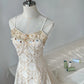 Streamer champagne retro elegant spaghetti straps Long chiffon stunning palace style birthday dress prom dress party dress gh4186
