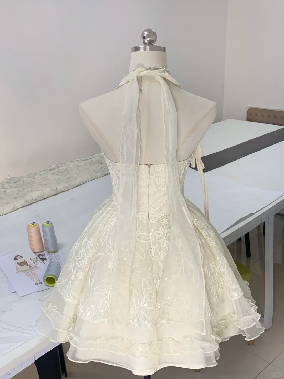 Elfenbeinweiß Süßes Elegantes Nettes Kurzes Spitzen-Chiffon-Heimkehrkleid Ballkleid Abendkleid Partykleid gh4187