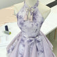 girlhomeshops--Purple gradient color new Chinese style pearl stand collar with button bow fairy dress oriental aesthetics gh5731