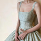 girlhomeshops – Grünes, schlichtes und elegantes, gepunktetes, langes, formelles Ballkleid gh5608
