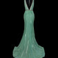 Mint Green Fashion Elegant V-neck Long Mermaid Slim Fishtail Skirt Satin Floor Length Train Ball Gown Evening Gown Party Dress Prom Dress gh3817