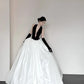 Robe de soirée longue en satin noir et blanc, élégante et à la mode, col en V, coupe trapèze, longueur au sol, robe de bal gh3732