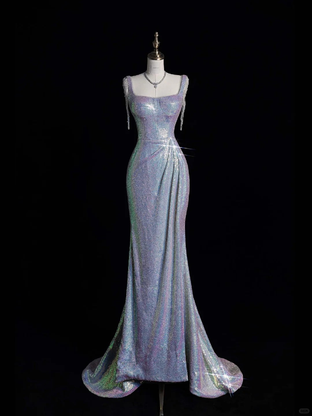 Silver Elegant Galaxy Long Satin Floor Length Ball Gown Evening Dress gh4377