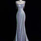 Schimmerndes Meerjungfrauen-Abendkleid mit eckigem Ausschnitt und Lichteffekten gh6749