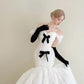 girlhomeshops-Vintage Black-White Contrast Bow Off-Shoulder Mermaid Court Style Wedding Gown gh6026