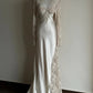 White satin exquisite lace long wedding dress with long tail formal dress gh6807