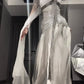 White and gray fairy long satin tulle ball gown evening gown graduation gown gh4492
