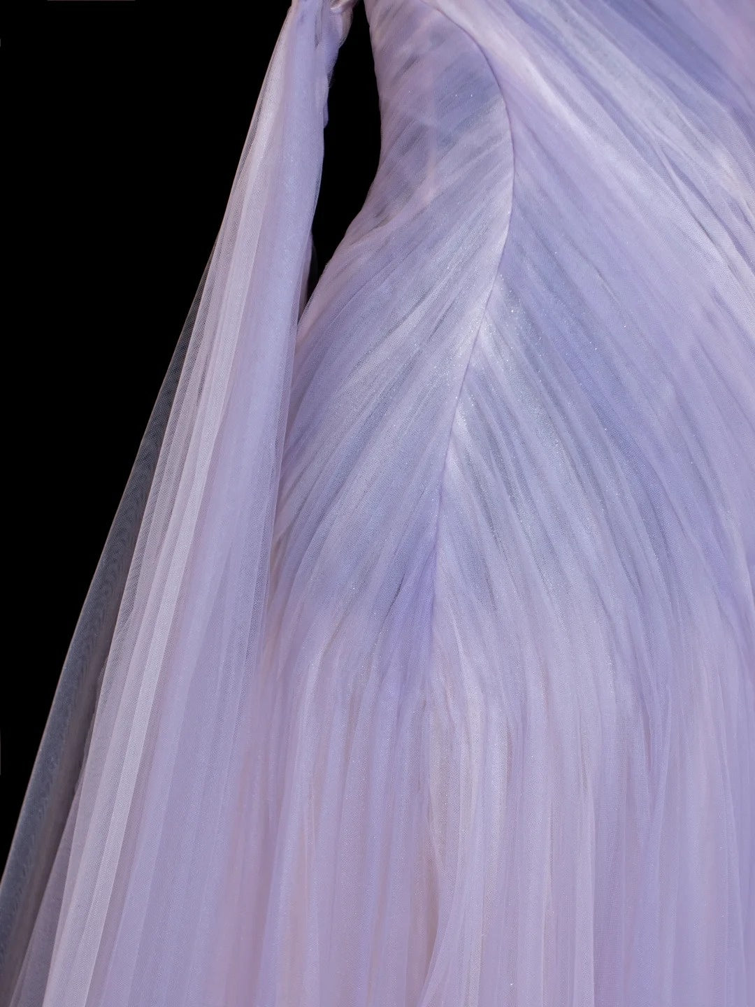 Robe de soirée féérique de luxe, style onirique, en tulle violet clair, sans bretelles et avec traîne - Thème Starlight, pour dîner ou bal gh6562