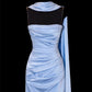 Girlhomeshops - Robe de soirée longue en satin bleu à perles exquises, robe de bal, robe de soirée, gh5379