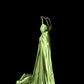 Green Retro Elegant Fashion Exquisite Beaded Shoulder Straps Long Floor Length Trailing Satin Prom Dress Evening Gown Graduation Gown gh4002