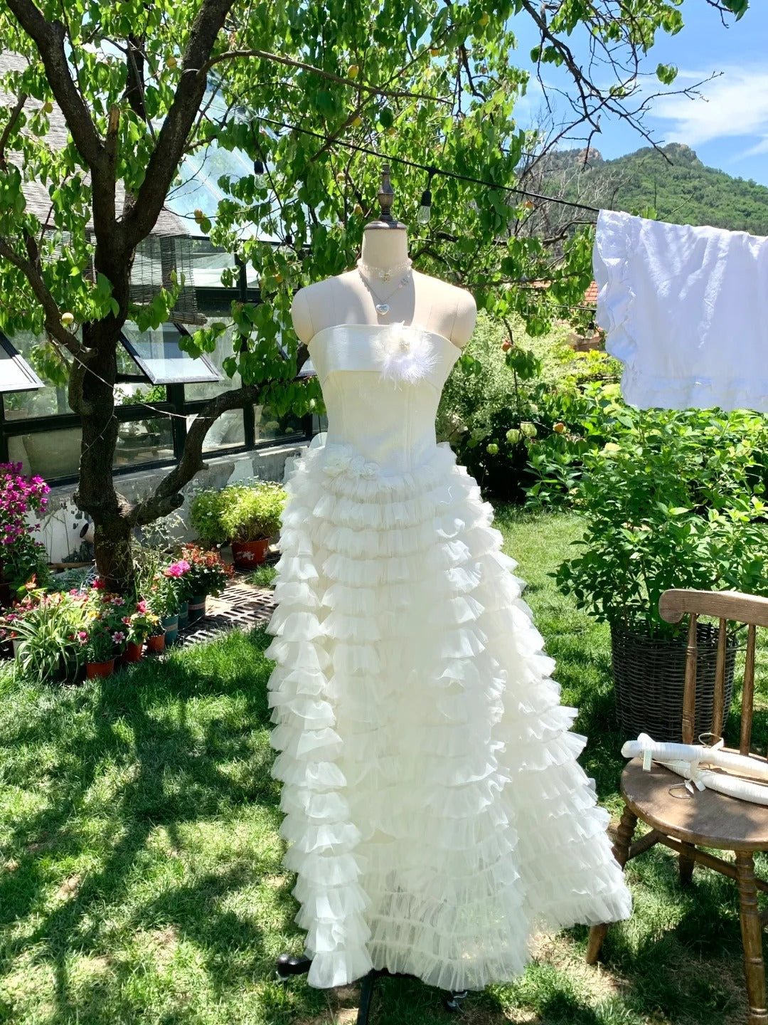 Girlhomeshops - Robe de bal longue en mousseline de soie blanche, robe de soirée, robe d'anniversaire, gh5048