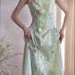 Girlhomeshops-🌷🌿Grünes, bodenlanges Ballkleid aus Satin mit Tulpenapplikation, Abendkleid gh5240