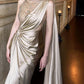 girlhomeshops-Hochgeschlitztes, vergoldetes One-Shoulder-Kleid, glänzende Perlen entfesseln sexy Charme gh5897