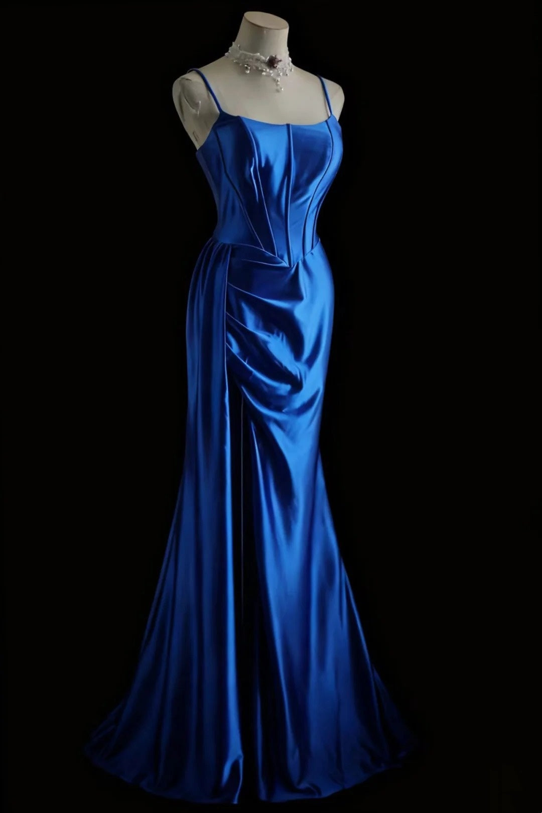 girlhomeshops-Ärmelloses königsblaues Meerjungfrauenkleid aus Satin, elegantes Retro-Abendkleid in schmaler Passform und bodenlang, gh5828