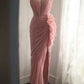 Robe de soirée longue en tulle rose élégante et unique, coupe en biais, plissée irrégulière, en queue de poisson, pour dîner, mariage, cérémonie, anniversaire, gh4079