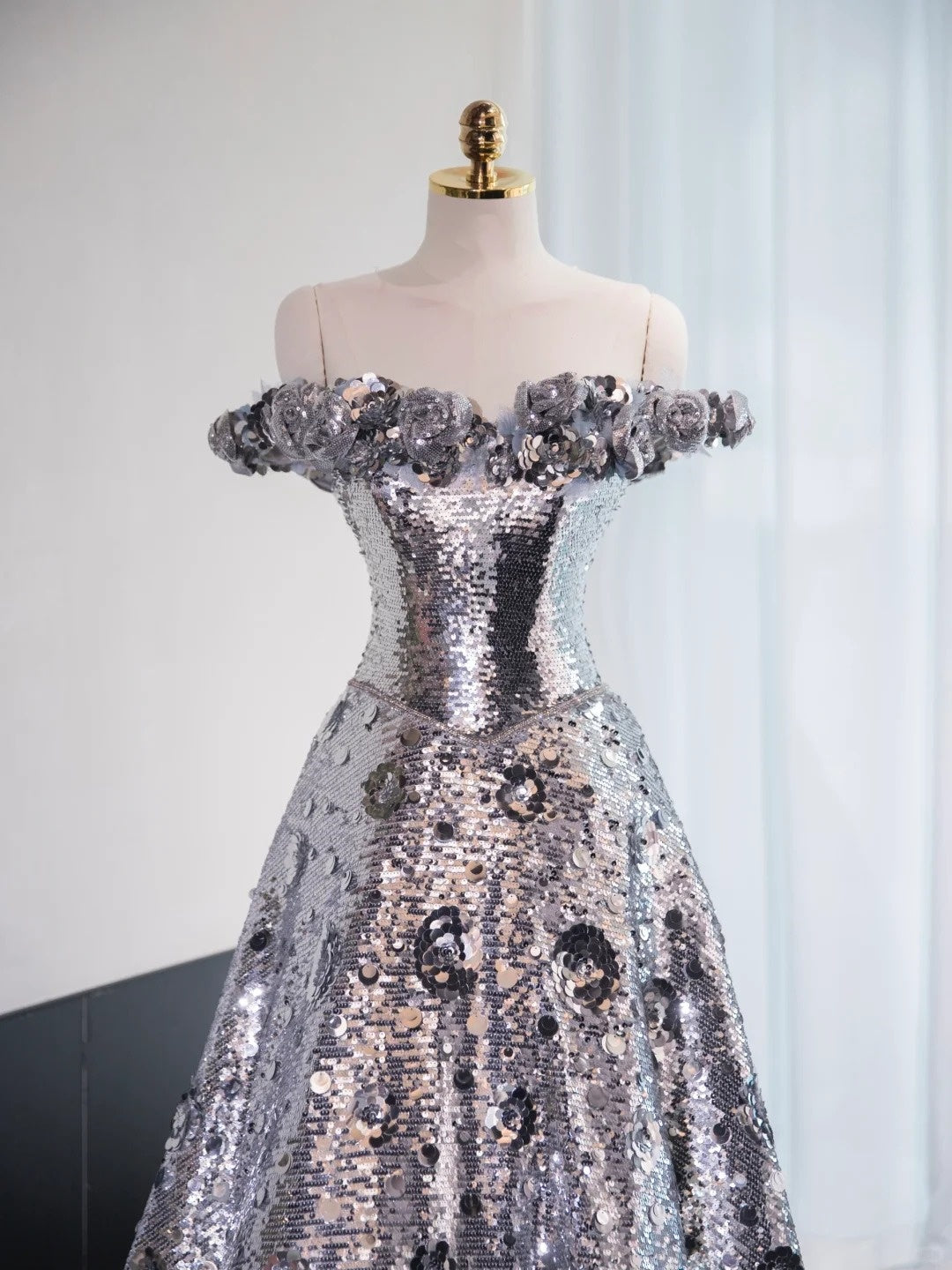 Silber wunderschöne glänzende lange bodenlange Pailletten Ballkleid Abendkleid Abschlusskleid gh4550