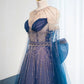 Blue gorgeous shiny beaded long floor-length tulle ball gown evening gown graduation gown gh4553