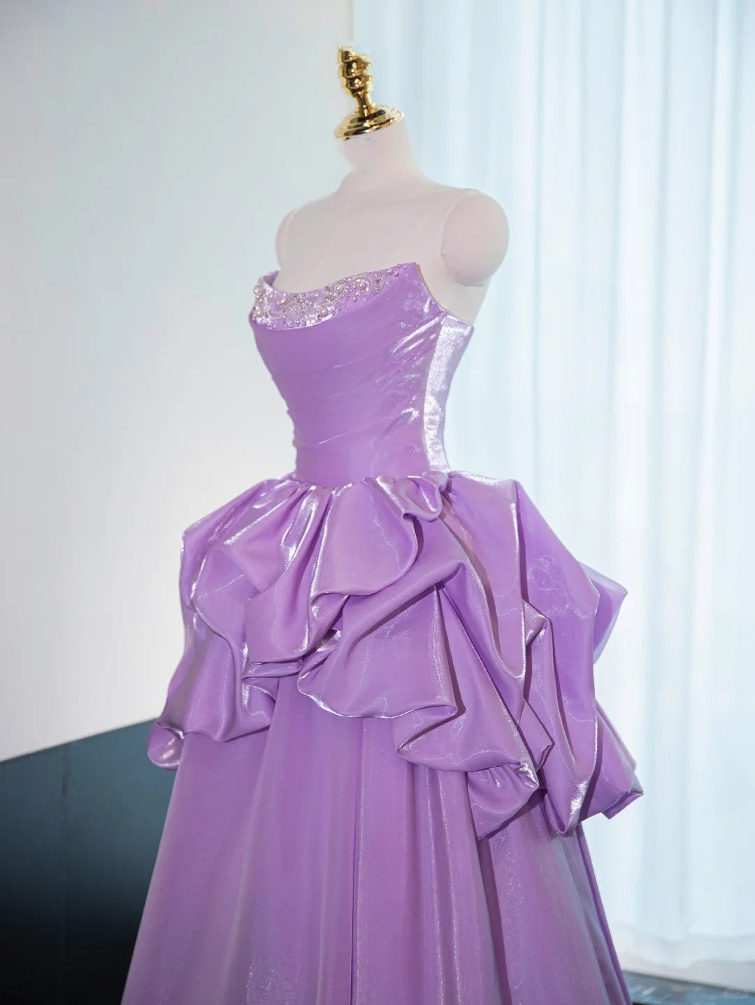 Lila Violett Prinzessin Langes Bodenlanges Satin Ballkleid Abendkleid gh4549