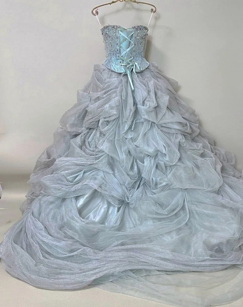 Girlhomeshops-Pink Gorgeous Beaded Sparkling Elegant Long Tulle Ball Gown gh5320