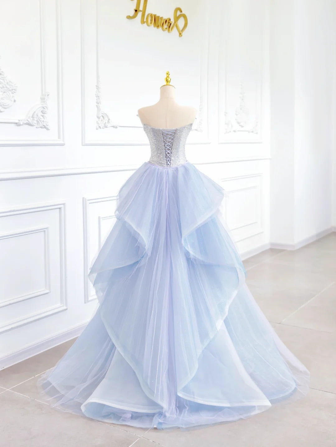 🦋Blue Butterfly Gorgeous Shiny Elegant Sequined Long Mermaid Tulle Ball Gown Evening Dress gh4272