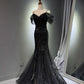 Girlhomeshops - Schwarzes, glänzendes Meerjungfrau-Ballkleid mit langen Pailletten, Abendkleid, Abschlussballkleid, gh5112