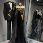 Girlhomeshops - Robe de soirée longue noire brillante et élégante en tulle à paillettes dorées, robe de bal, robe de remise de diplôme gh5108