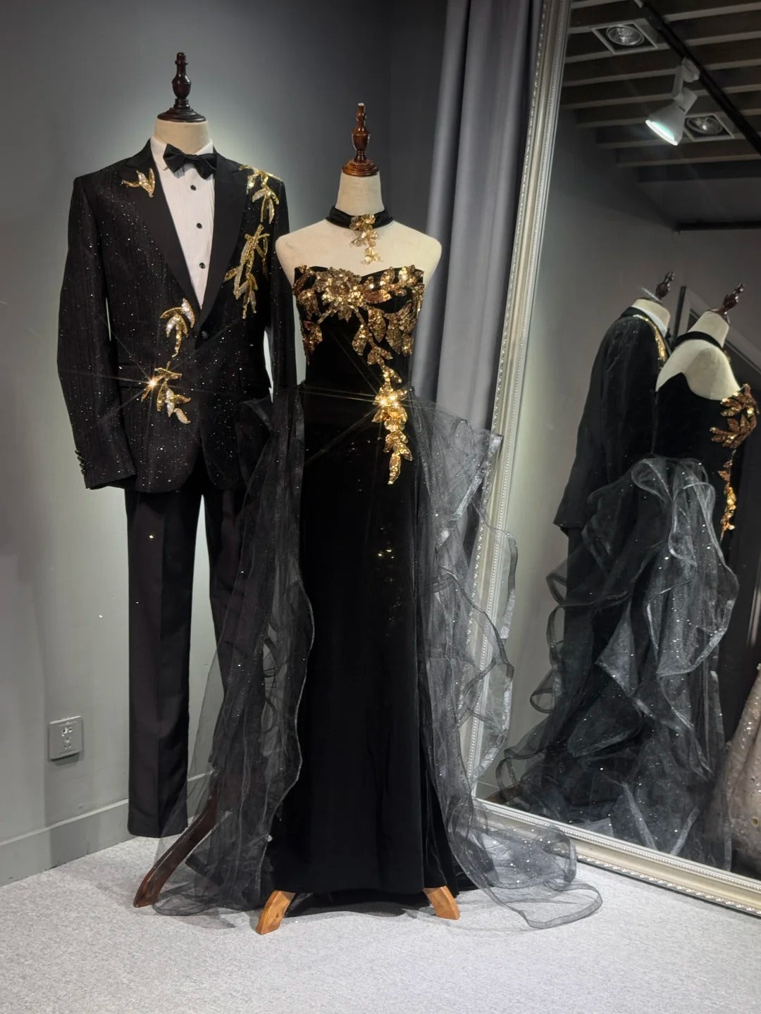 Girlhomeshops - Robe de soirée longue noire brillante et élégante en tulle à paillettes dorées, robe de bal, robe de remise de diplôme gh5108