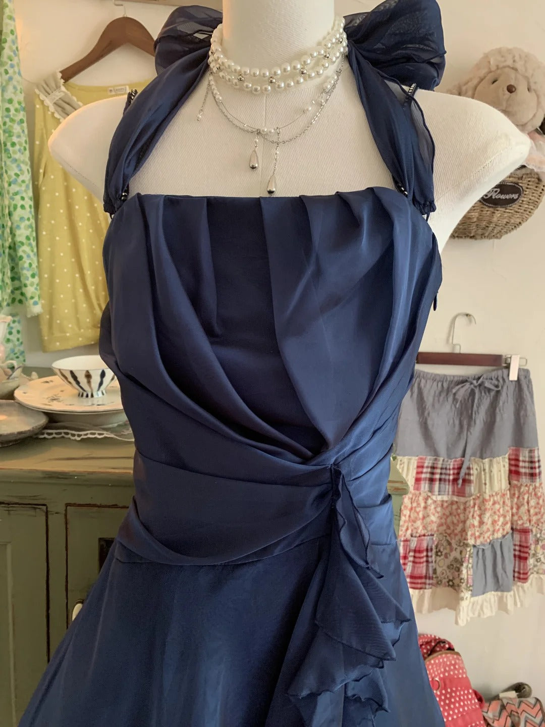 Robe de soirée courte en mousseline de soie et tulle, élégante et scintillante, bleue, pour fête d'anniversaire, bal de promo, gh3921