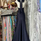 Girlhomeshops-New A-line dark blue simple fashion elegant long satin Prom dress evening dress party dress gh5191