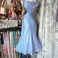 Vintage Meerjungfrauenkleid in Blau-Lila – Schimmerndes Satinkleid im Meerjungfrauenstil, Vintage-Mädchenkleid. gh7087