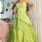 Green floral long tulle dress gh6856