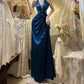 Robe de bal longue en satin bleu rétro élégante et tendance, robe de soirée, robe de remise de diplôme, gh4257