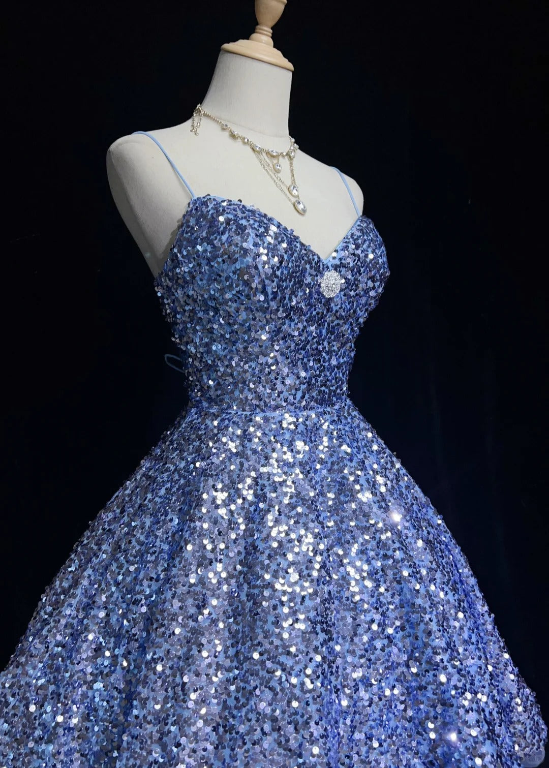 Robe de soirée courte bleue brillante à paillettes pour princesse, tenue de bal, de soirée, de soirée sur glace, Elsa's Ice Party gh4367