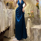 Blue Beaded Elegant Long Satin Ball Gown Evening Gown Party Dress gh4460