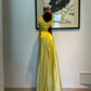 Yellow rhinestone elegant fashion long satin backless prom dress evening dress birthday party dress gh4947