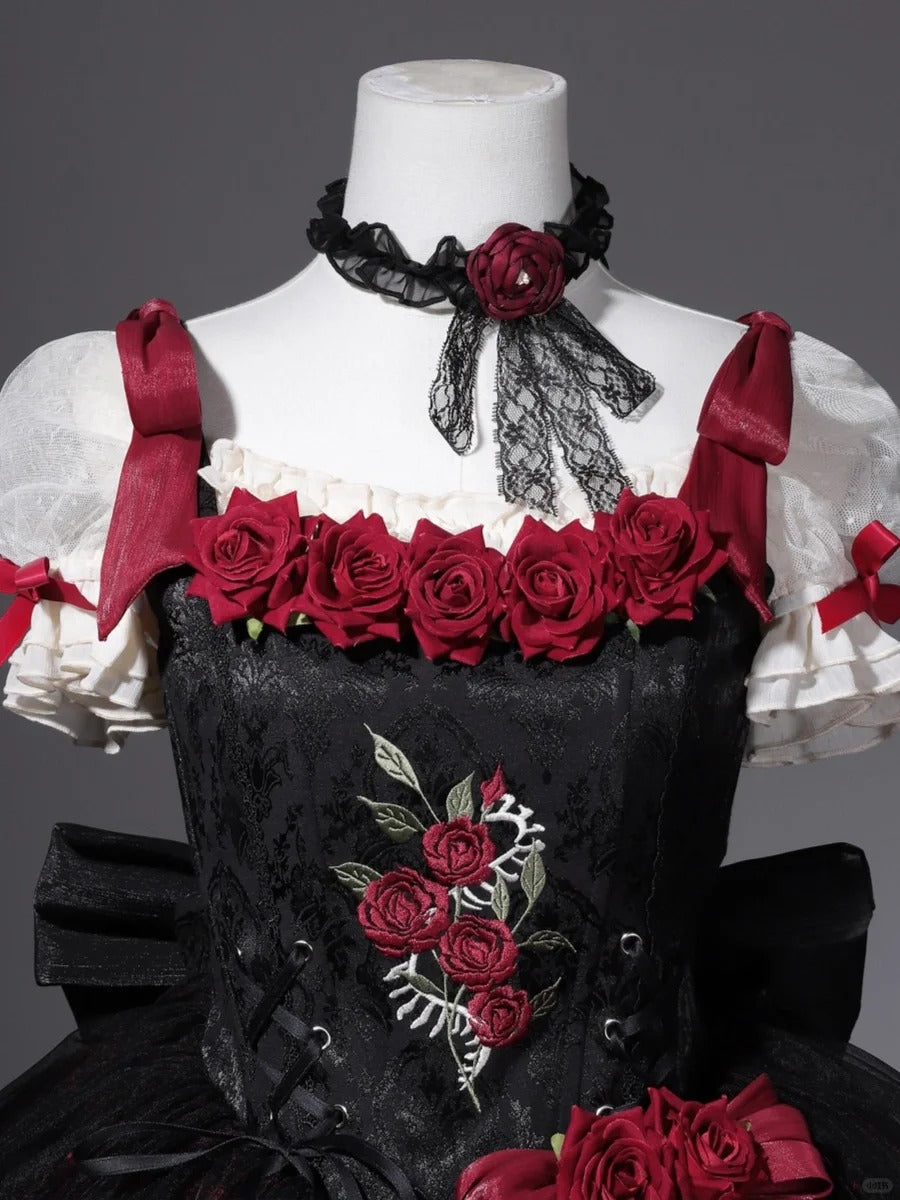 Girlhomeshops-Schwarz-rotes, geblümtes Tüll-Spitzen-Kurzes Heimkehrkleid, Geburtstagskleid, gh5346
