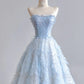 Girlhomeshops – Hellblaues, bodenlanges, feenhaftes Organza-Tüll-Ballkleid, Hochzeitskleid gh5487