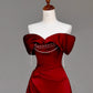 Girlhomeshops - Robe de soirée longue en satin rouge ornée de perles gh5114