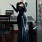 Black long sleeved exquisite lace long elegant Prom dress graduation formal dress gh6629