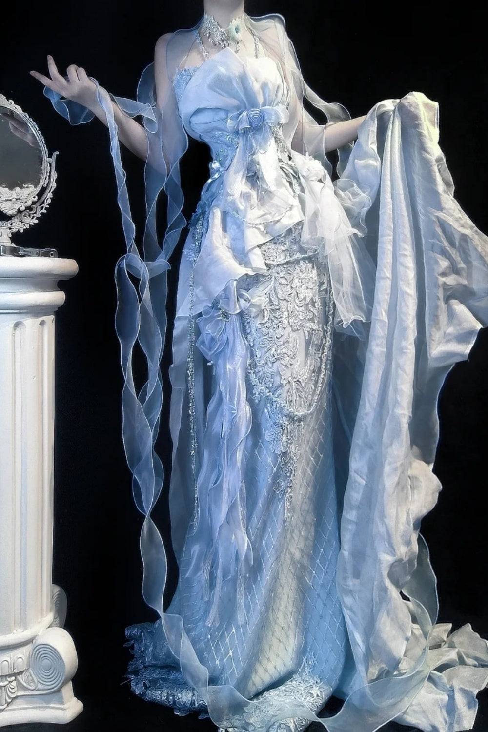 Retro elegant long evening gown, mermaid princess maximalism gh6846