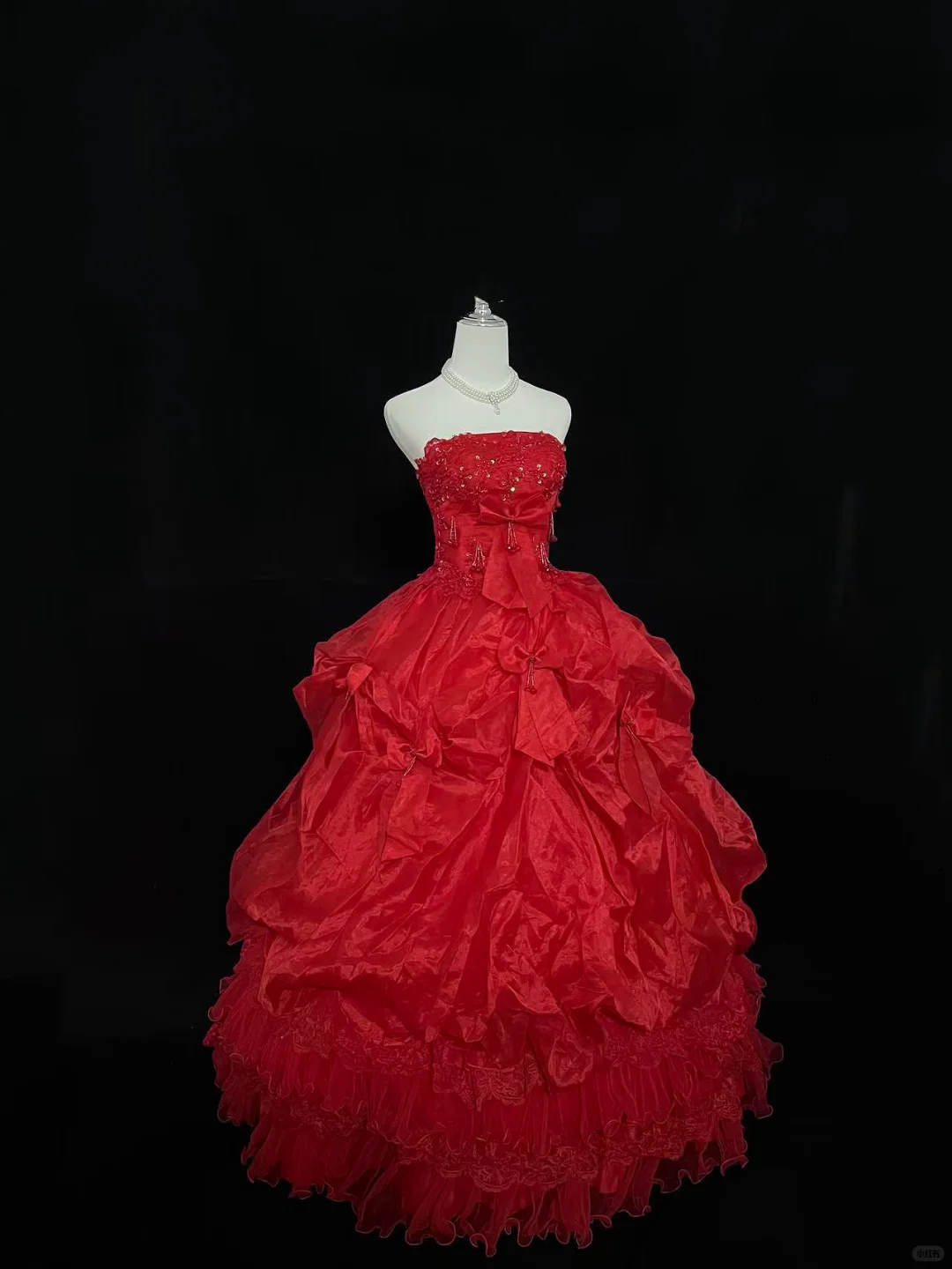 Red Strapless Cinched Waist Voluminous Princess Skirt Luxury Romantic Dress, Wedding Gown gh8000