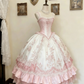 Robe de palais rococo rose verte et blanche gh6781