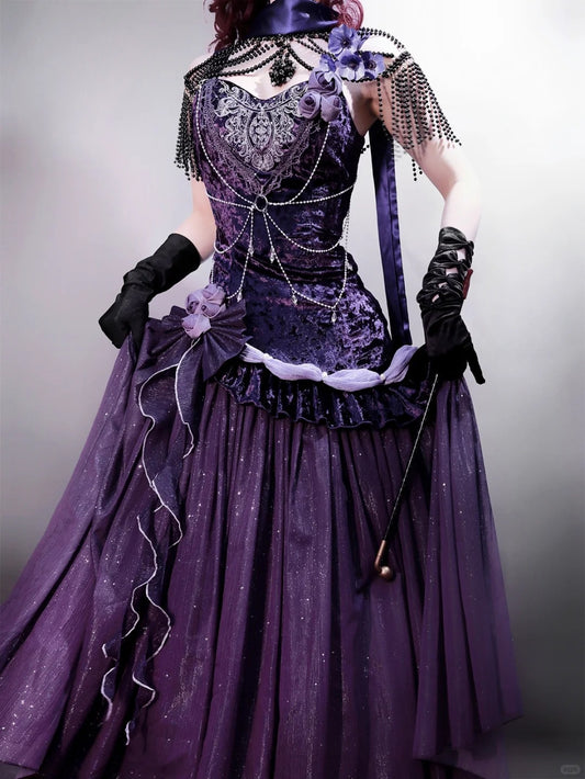 Girlhomeshops-Purple shining sweet velvet satin long prom dress birthday party dress gh5349