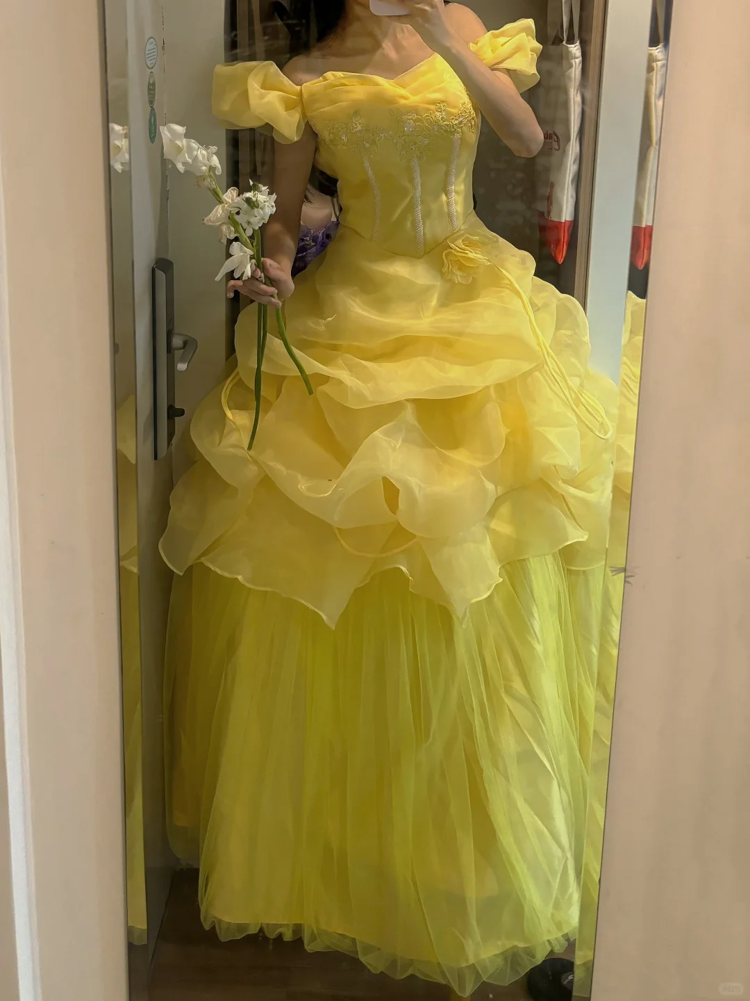 Yellow Puff Sleeve Romantic Gown, Cinched Waist, Voluminous Princess Skirt, Wedding Dress & Bridal Gown gh8174