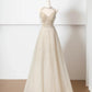 Champagner-Gold glänzendes elegantes Tüll langes Ballkleid Abendkleid Partykleid gh4870