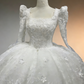 Robe de bal blanche style royal à manches bouffantes - Robe de mariée d'église en dentelle richement brodée gh6968