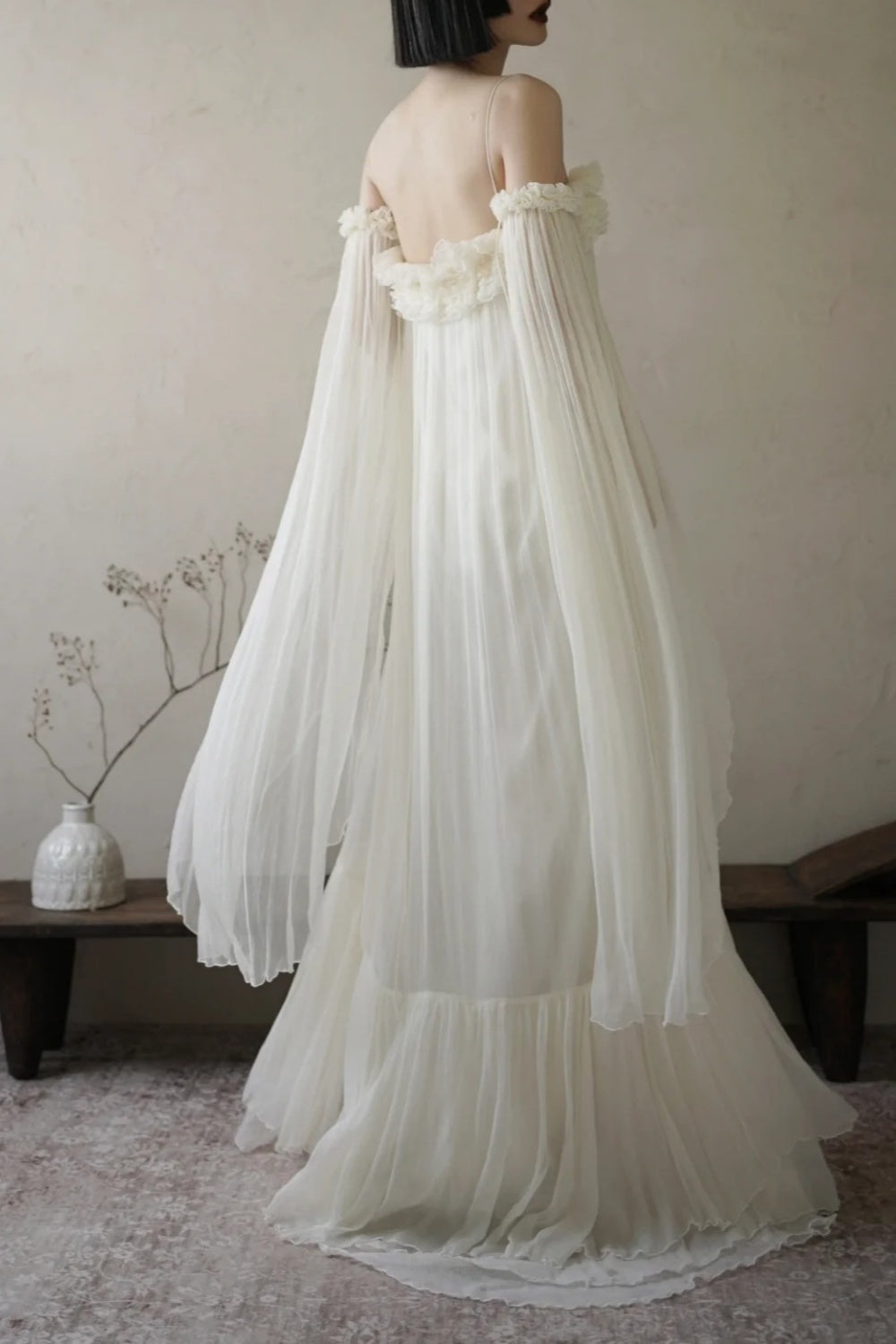 girlhomeshops - Robe de fée blanche longue en mousseline de soie gh5735