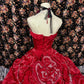 Red floral beaded long satin ball gown evening dress gh4768