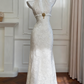 girlhomeshops-Vintage Lace Jacquard Halter Evening Dress, Long Sleeveless Elegant Party Gown gh5902