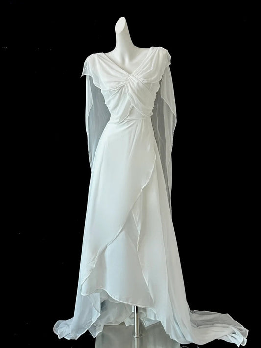 Robe de soirée longue en mousseline de soie, tenue de bal, de soirée, de fée blanche, gh4842